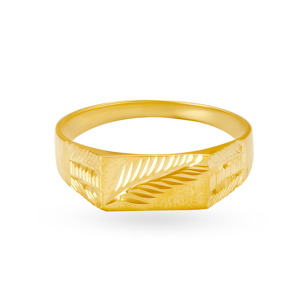 

Elegant Leaf Engraved Gold Ring for Men