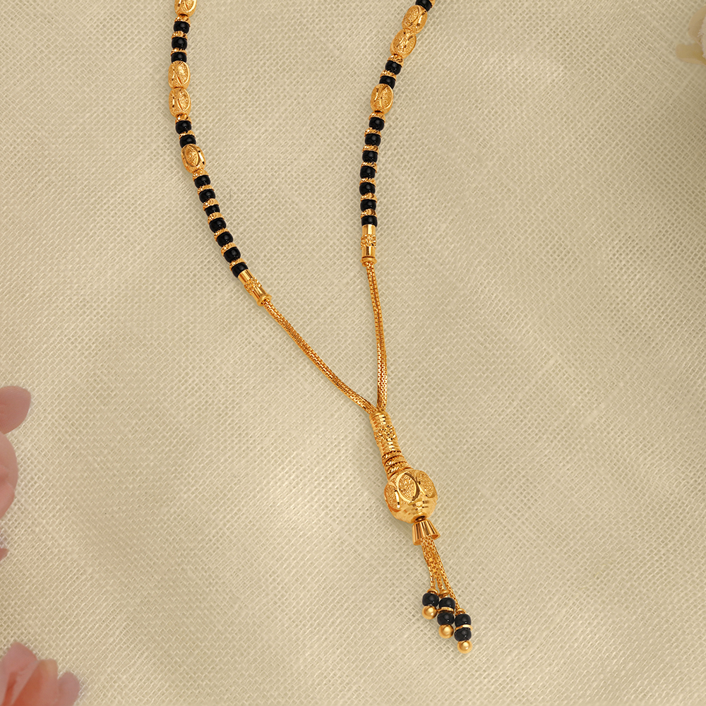 

Dazzling Yellow Gold Carved Bead Mangalsutra