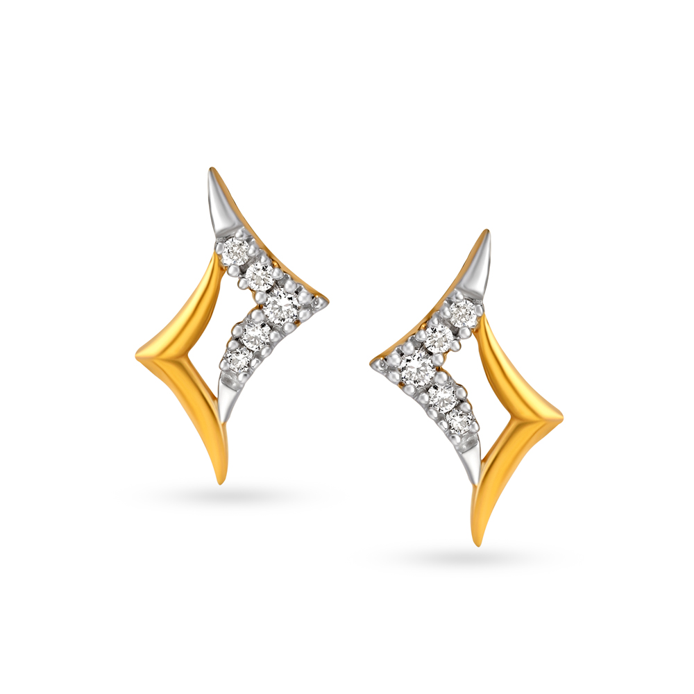 Elegant Sparkle Gold and Diamond Stud Earrings