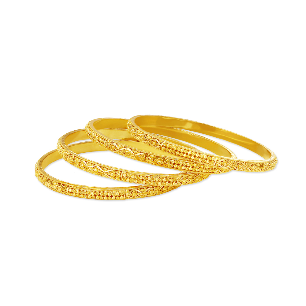 

Detailed Rawa Work Floral Motif Gold Bangle