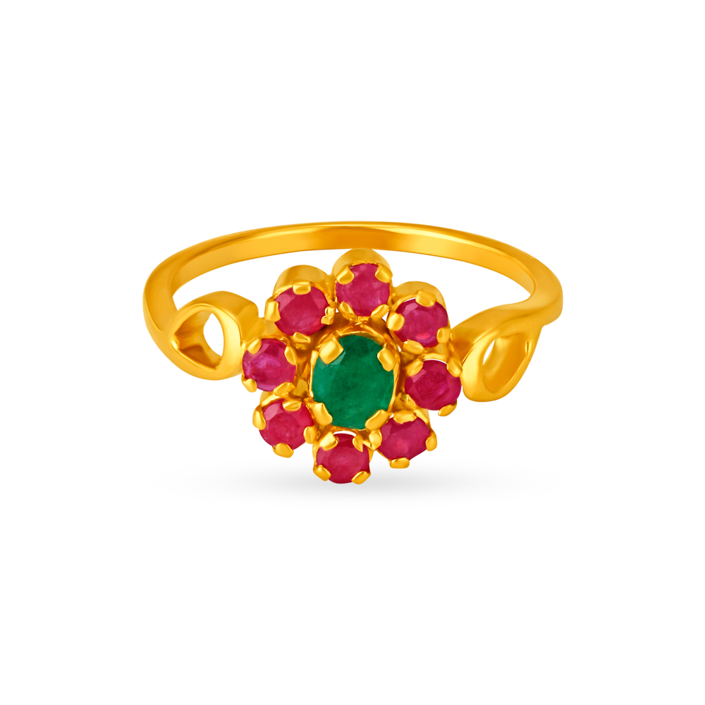 

Lovely 22 Karat Gold And Emerald Floral Ring