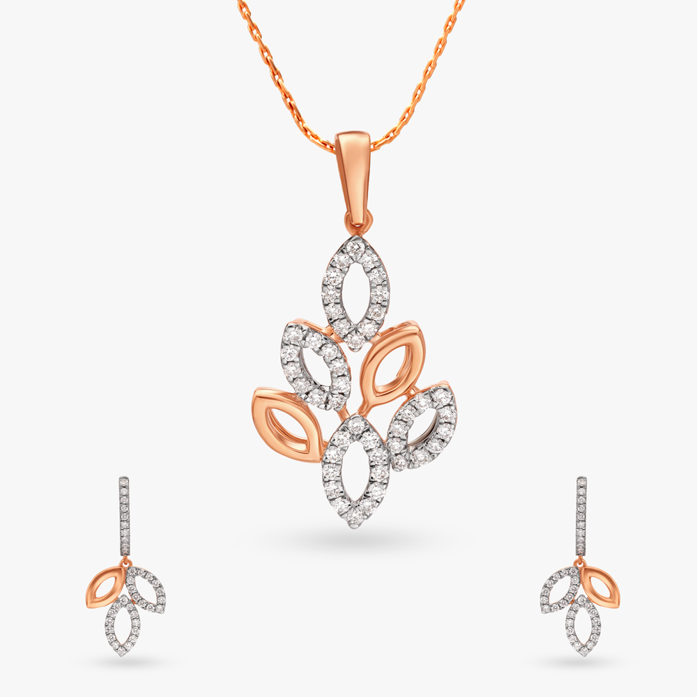 Pretty Petals Diamond Pendant and Earrings Set