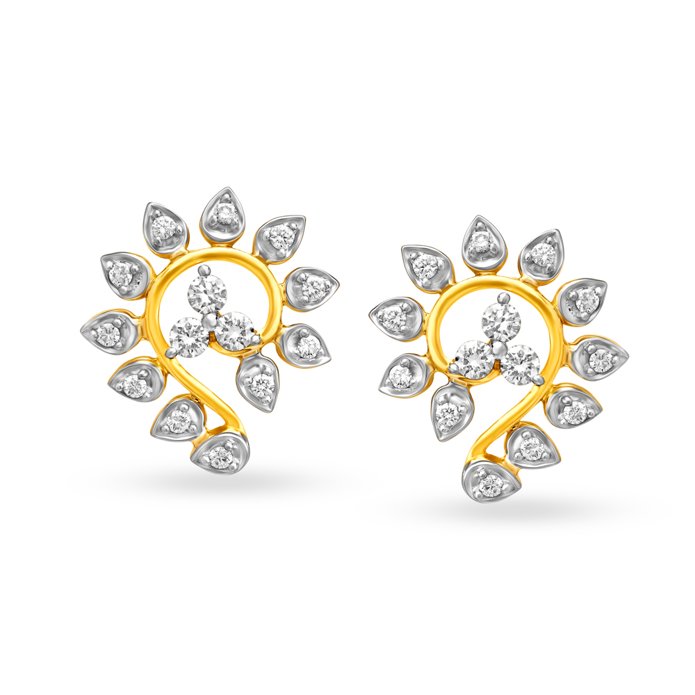 Fancy Floral Gold and Diamond Stud Earrings