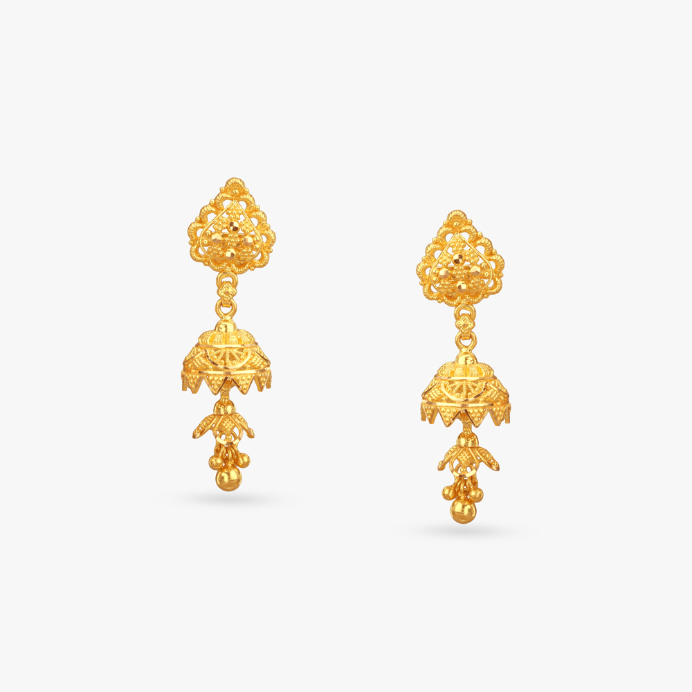 Twin Dome Gold Jhumka Earrings