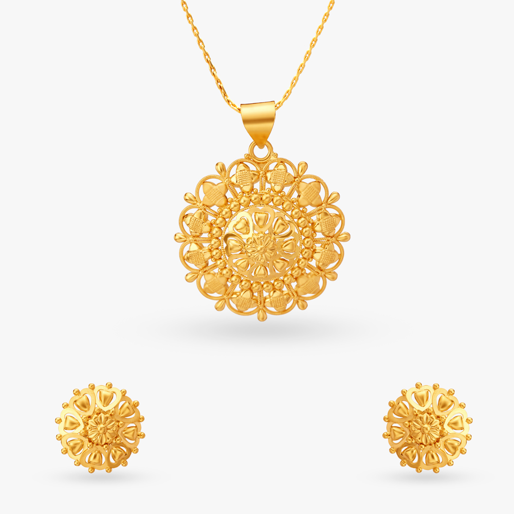 Regal Gold Pendant and Earrings Set