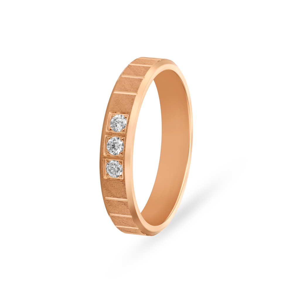 Sleek Diamond 3 Stone Embellished Gold Finger Ring