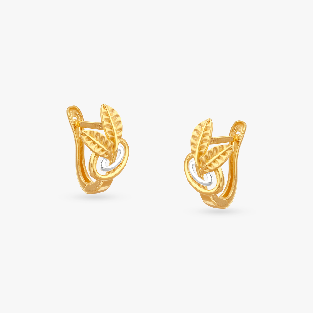 Twin Leaf Gold Hoop Earrings