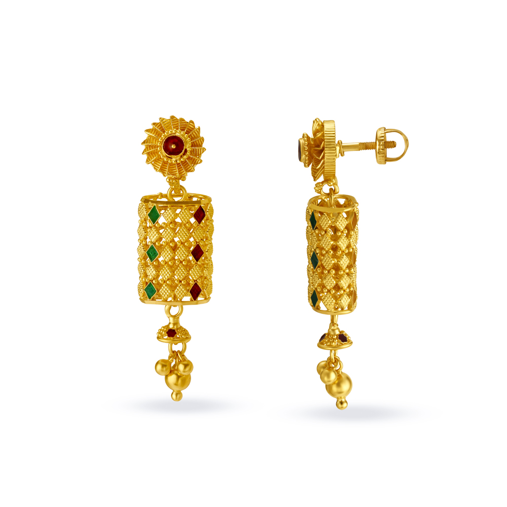

Striking Meenakari Gold Drop Earrings