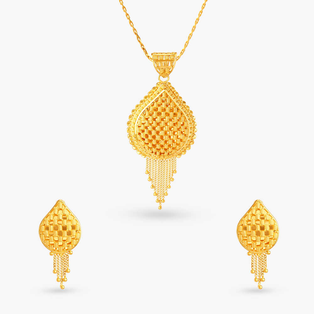 

Ethereal Gold Pendant and Earrings Set