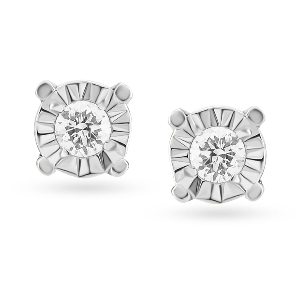 Dainty Contemporary Single Stone Diamond Stud Earrings