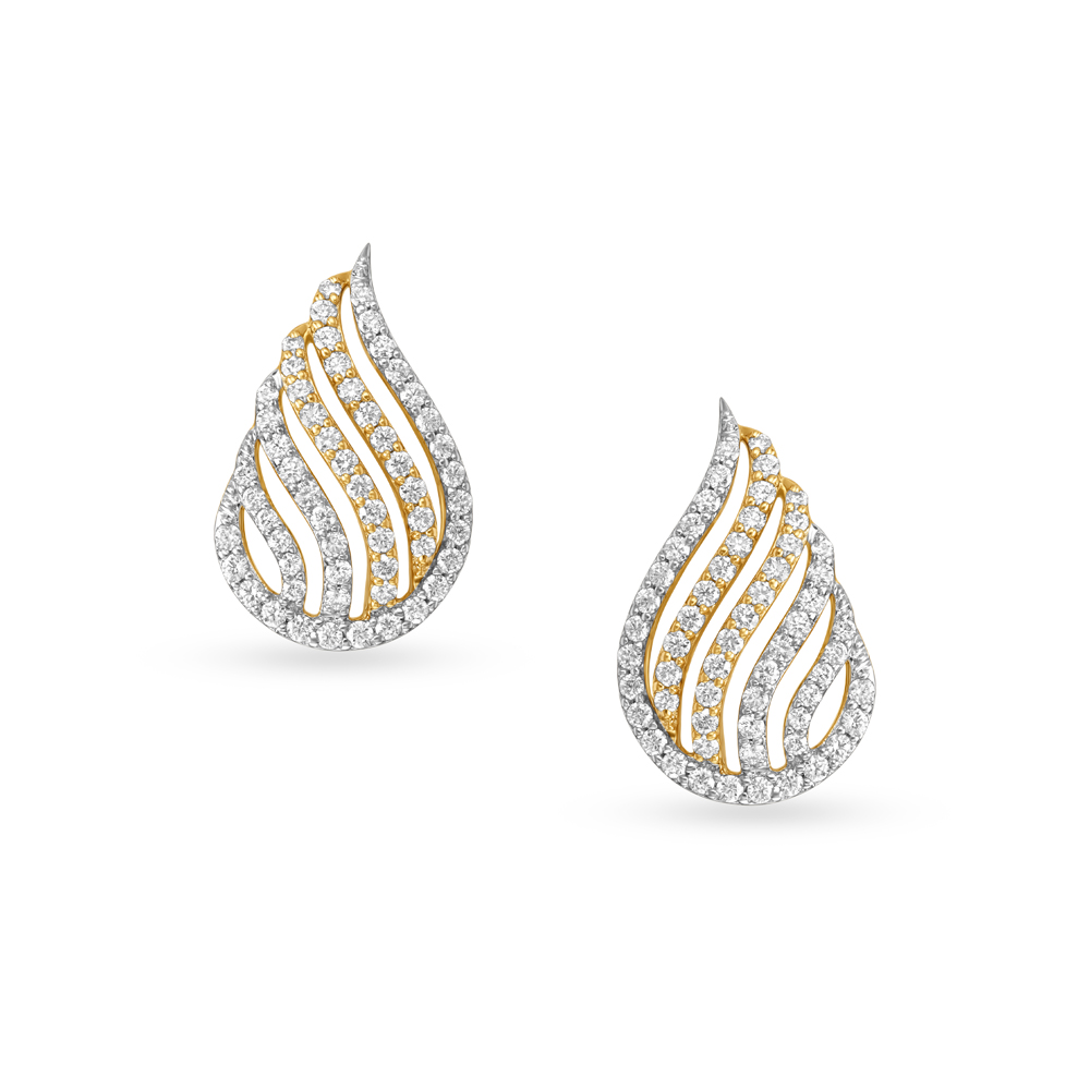 Captivating Flame Inspired Gold and Diamond Stud Earrings