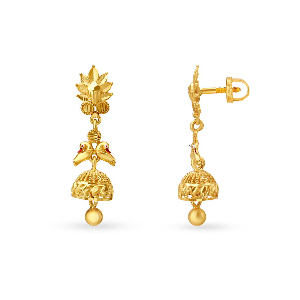 

Incandescent Yellow Gold Swan Jhumkas
