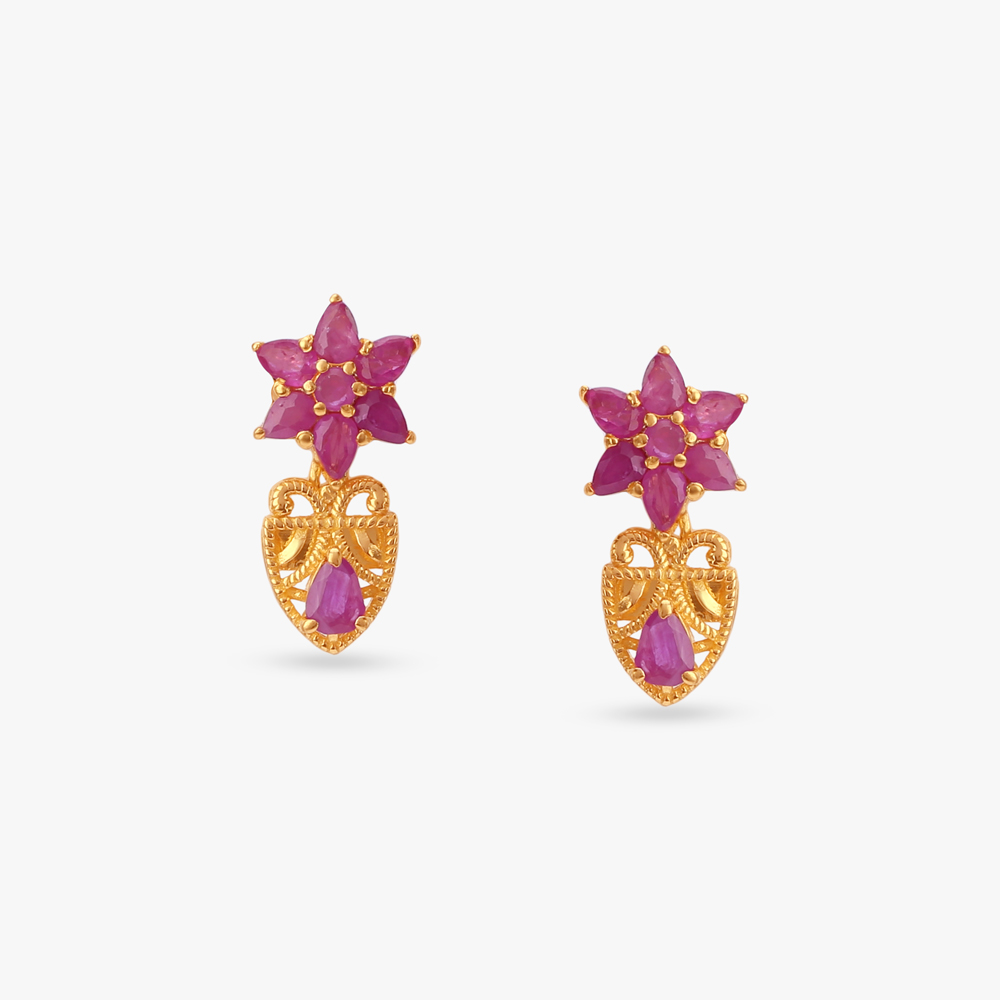 Star Charm Ruby Drop Earrings