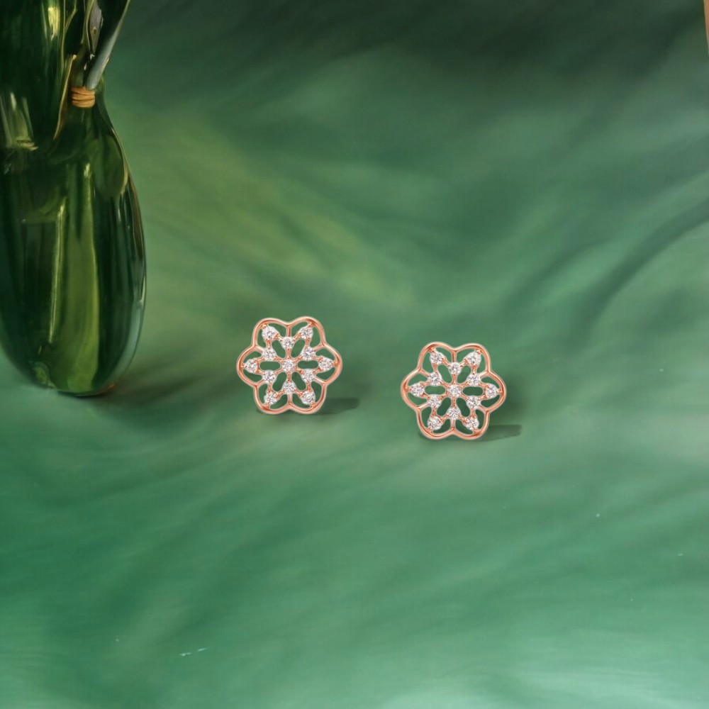 Floral Charm Diamond Stud Earrings