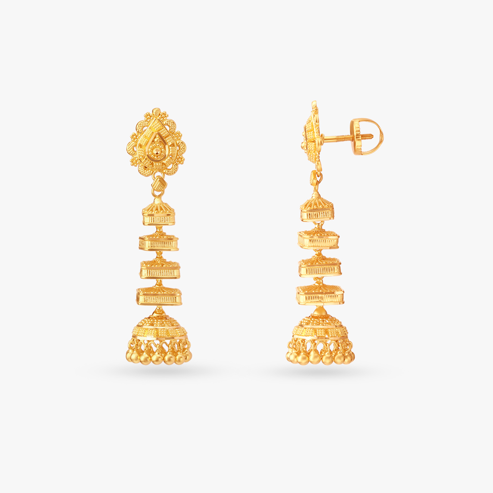 

Multi Layered Gold Jhumka Earrings
