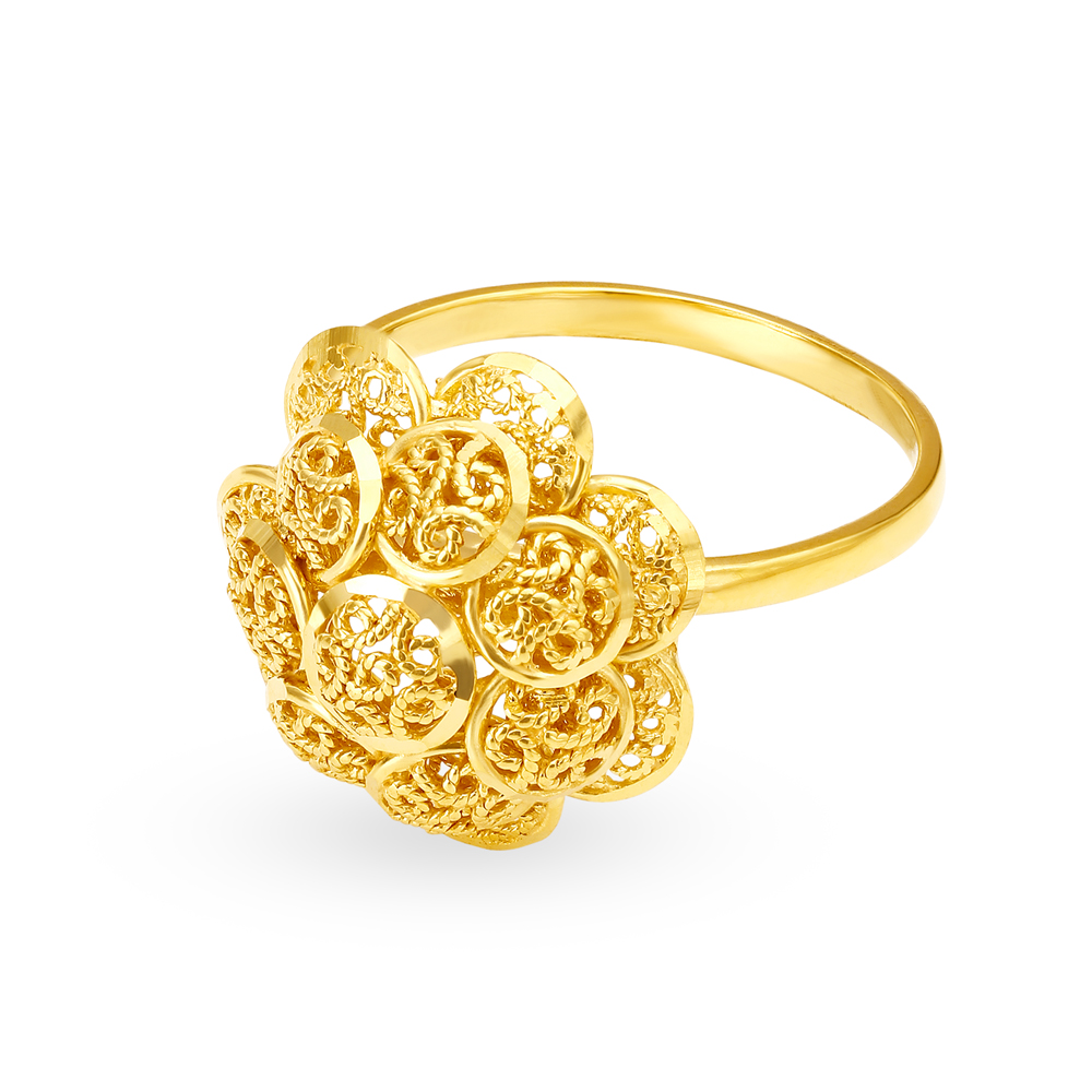 

Unique 22 Karat Yellow Gold Ring With Filigree Pattern