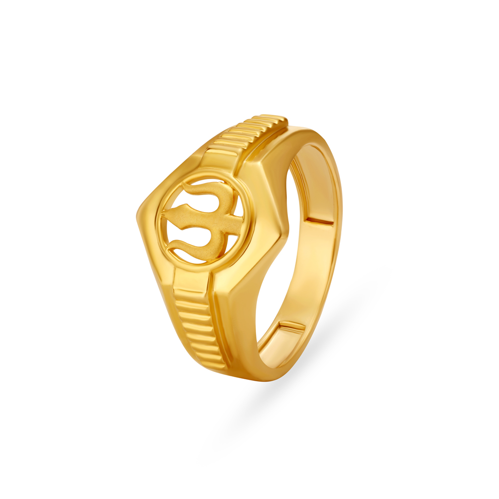 Trishul Carved Gold Finger Ring For Men