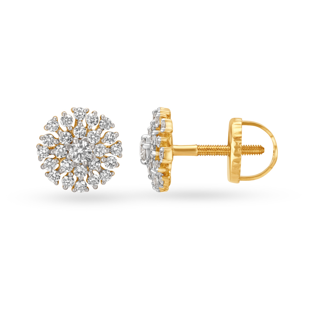 

Lustrous Diamond Gold Floral Stud Earrings