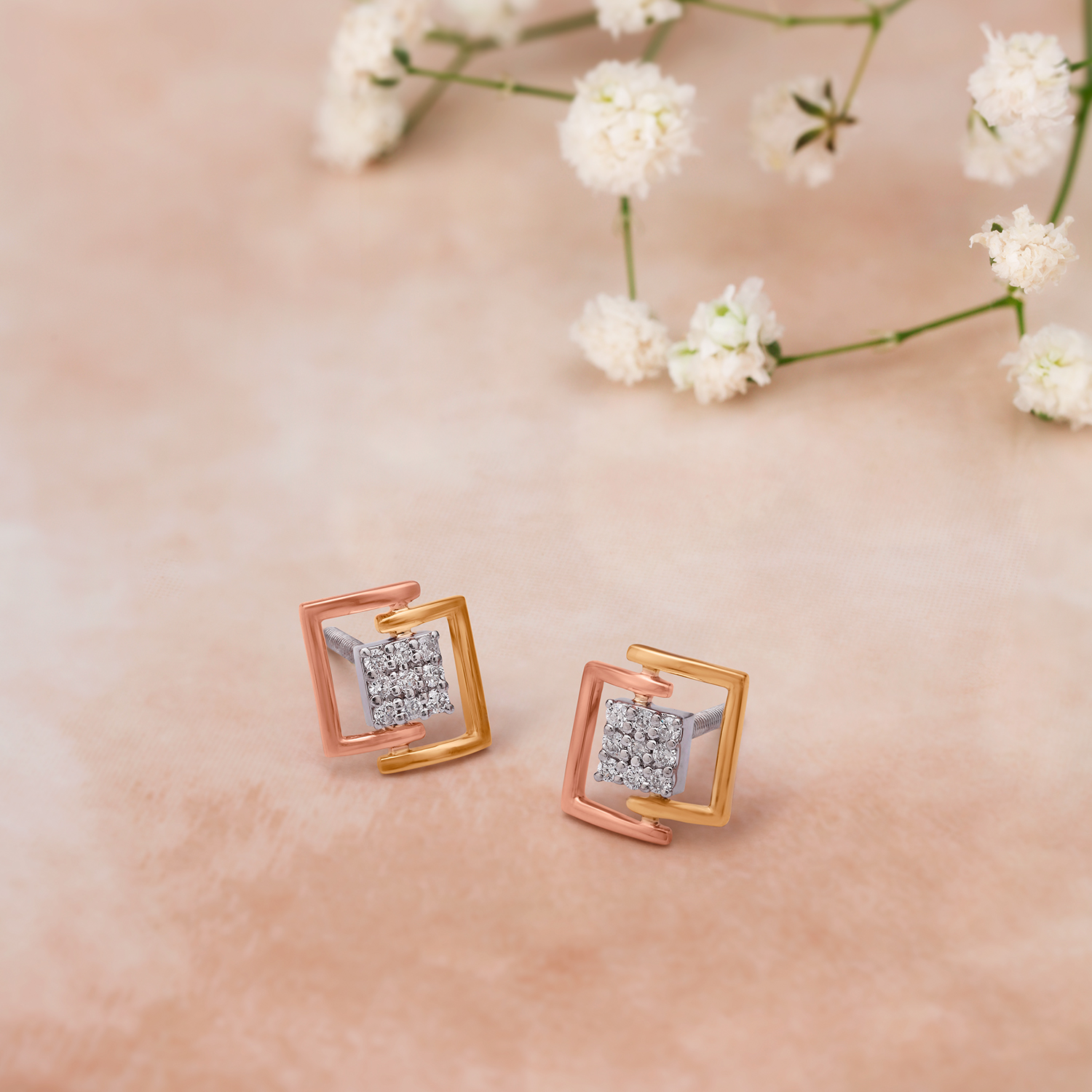 

Geometric Diamond and Gold Stud Earrings