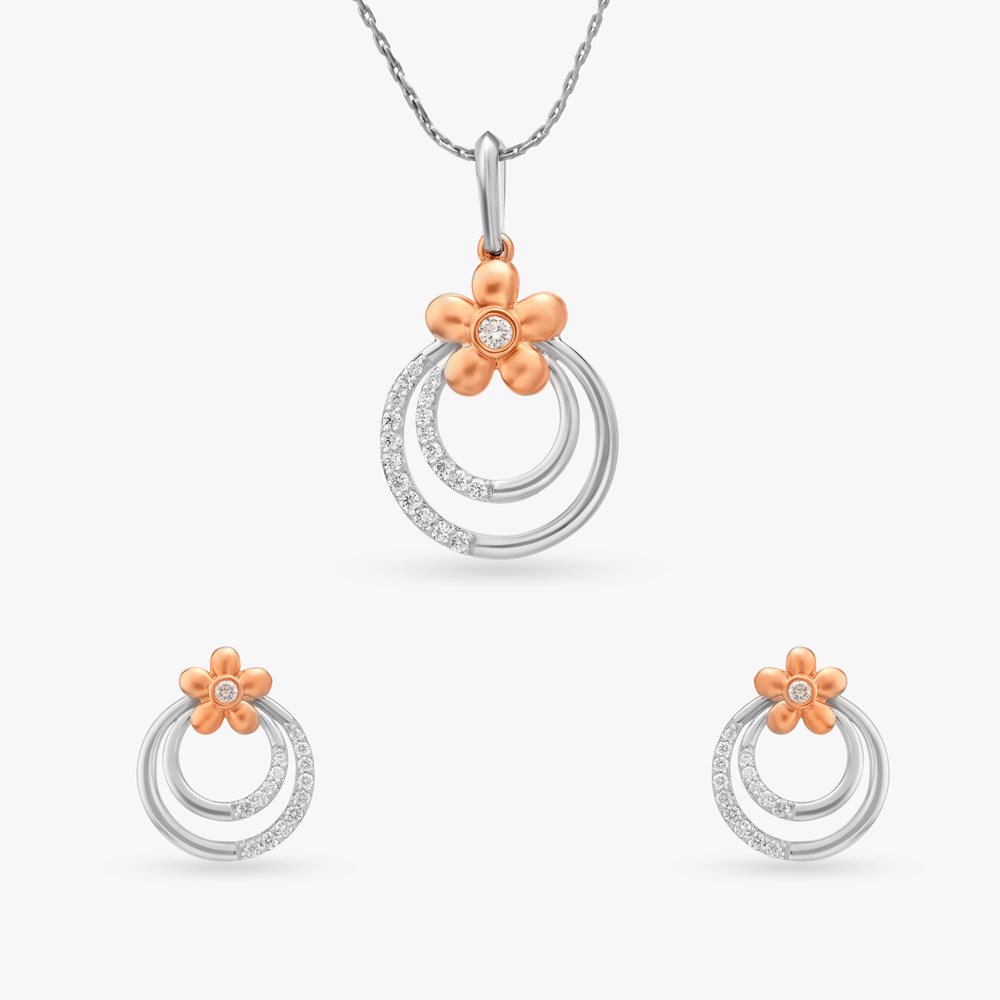 Cutesy Florals Diamond Pendant and Earrings Set
