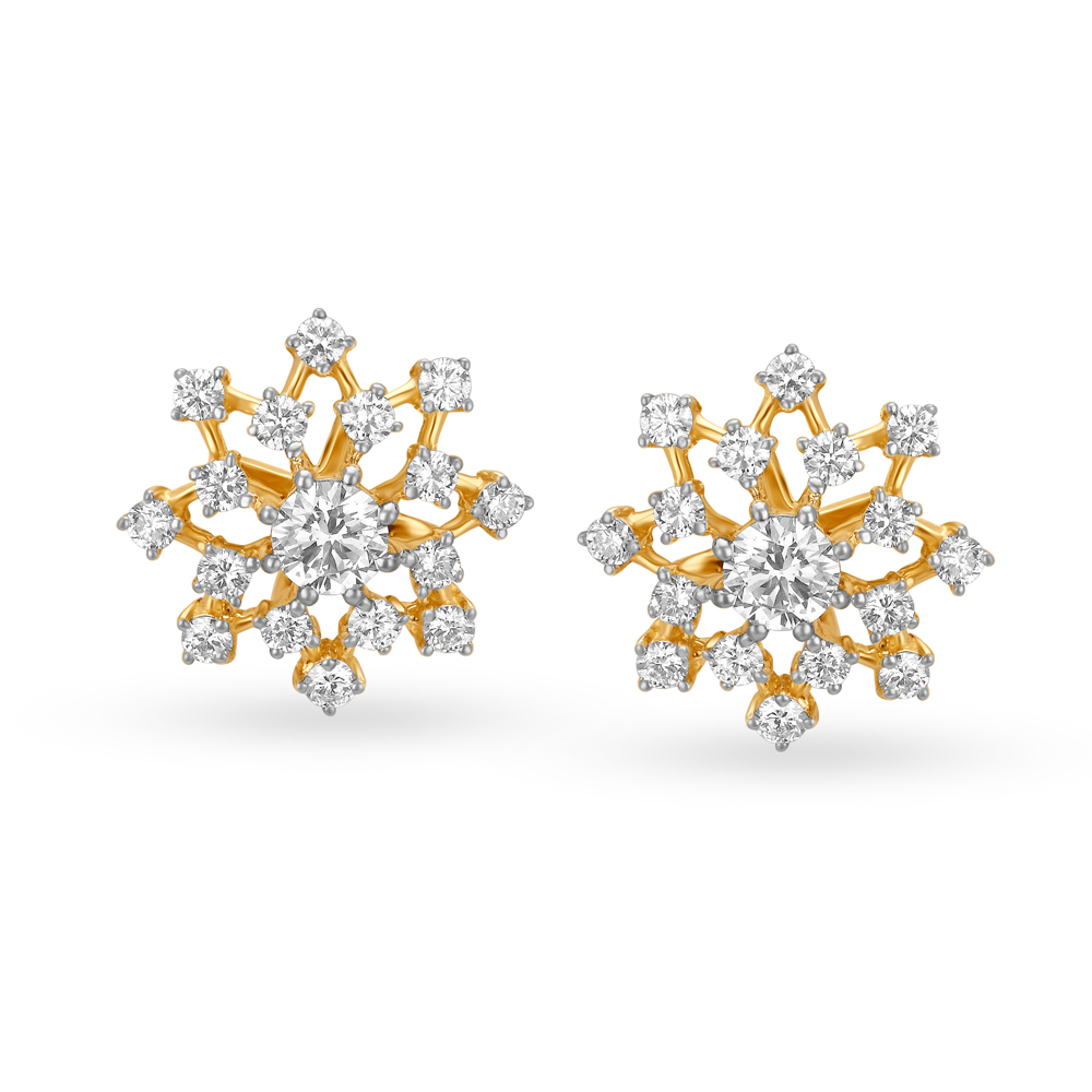 Enchanting 18 Karat Yellow Gold And Diamond Floral Studs