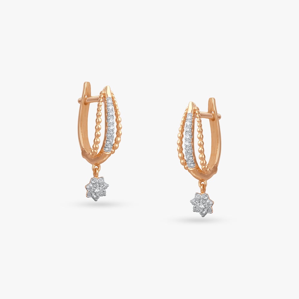 Floral Charm Diamond Hoop Earrings