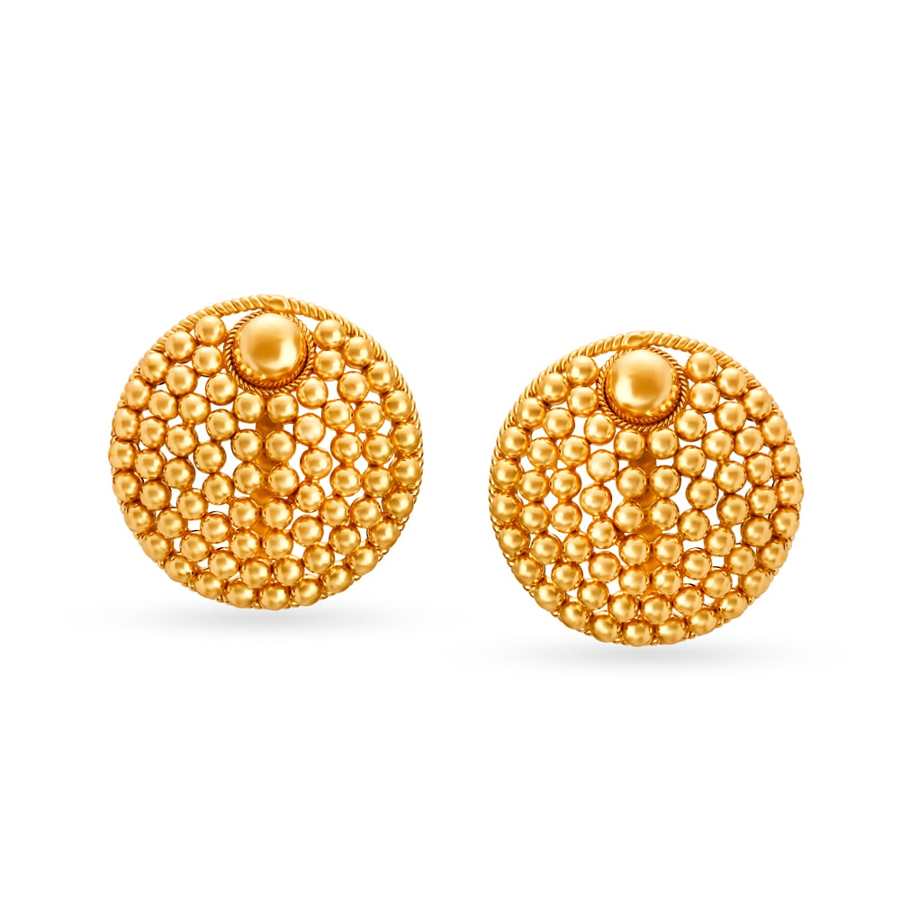Exquisite Rawa Work Gold Stud Earrings