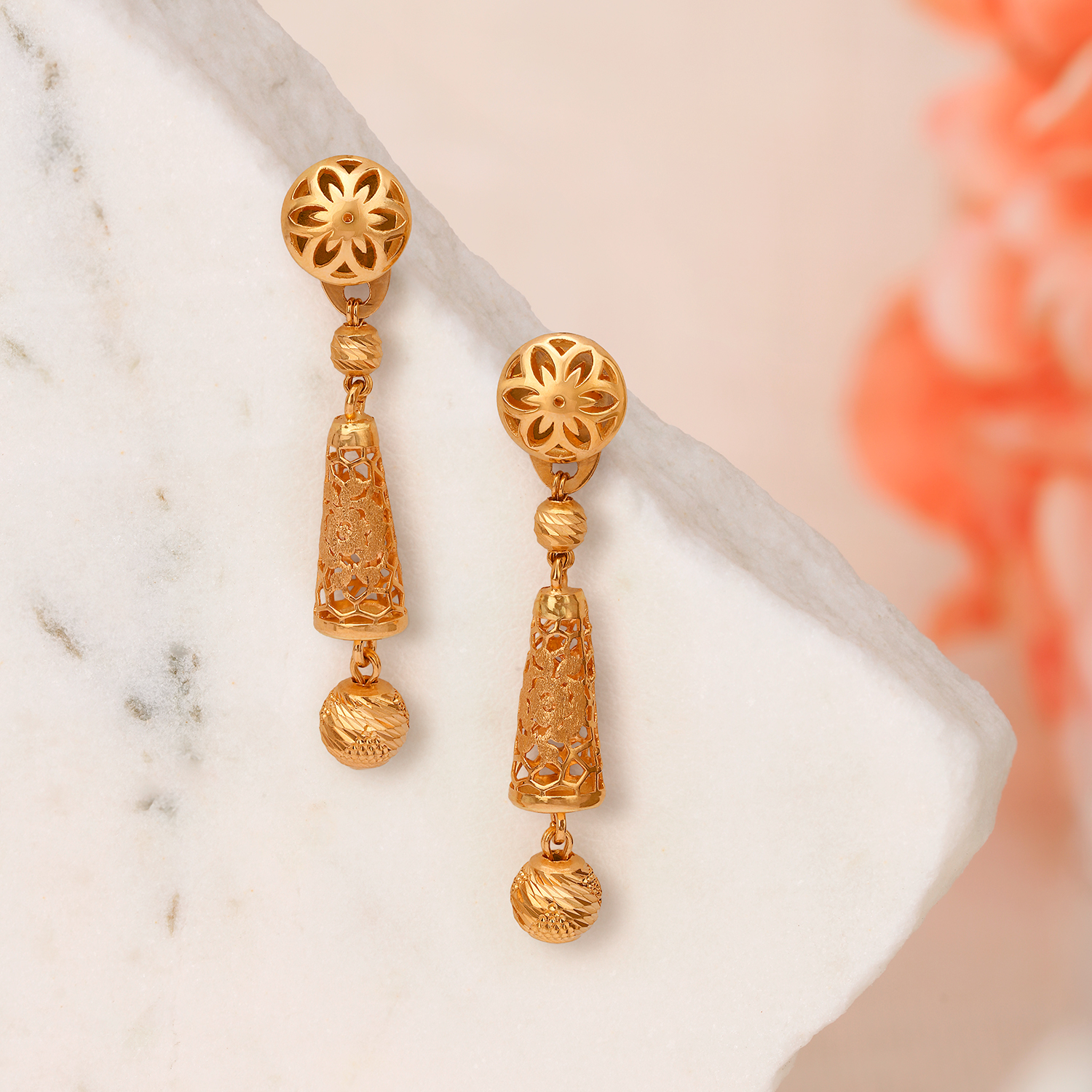 Sleek Floral Gold Drop Earrings