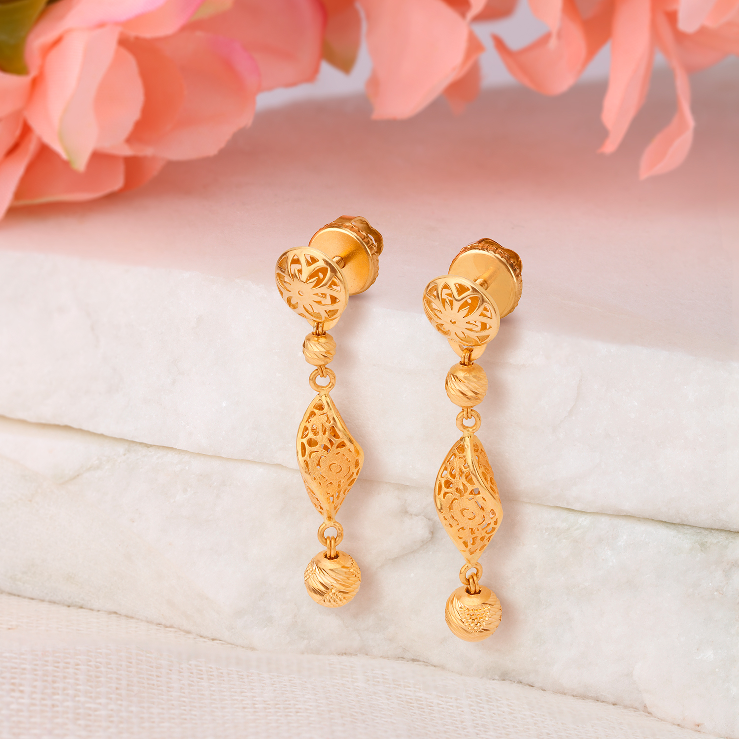 

Elegant Floral Gold Drop Earrings