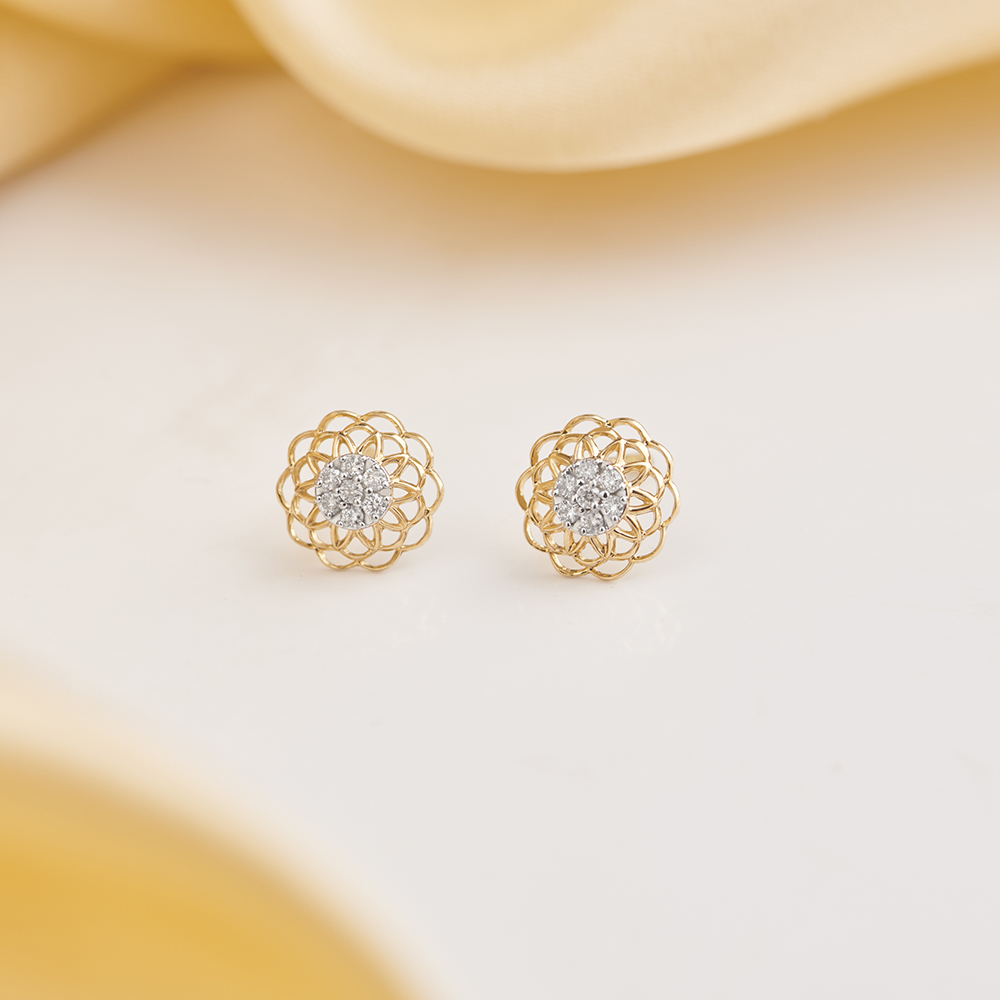 Glamorous Floral Diamond Stud Earrings