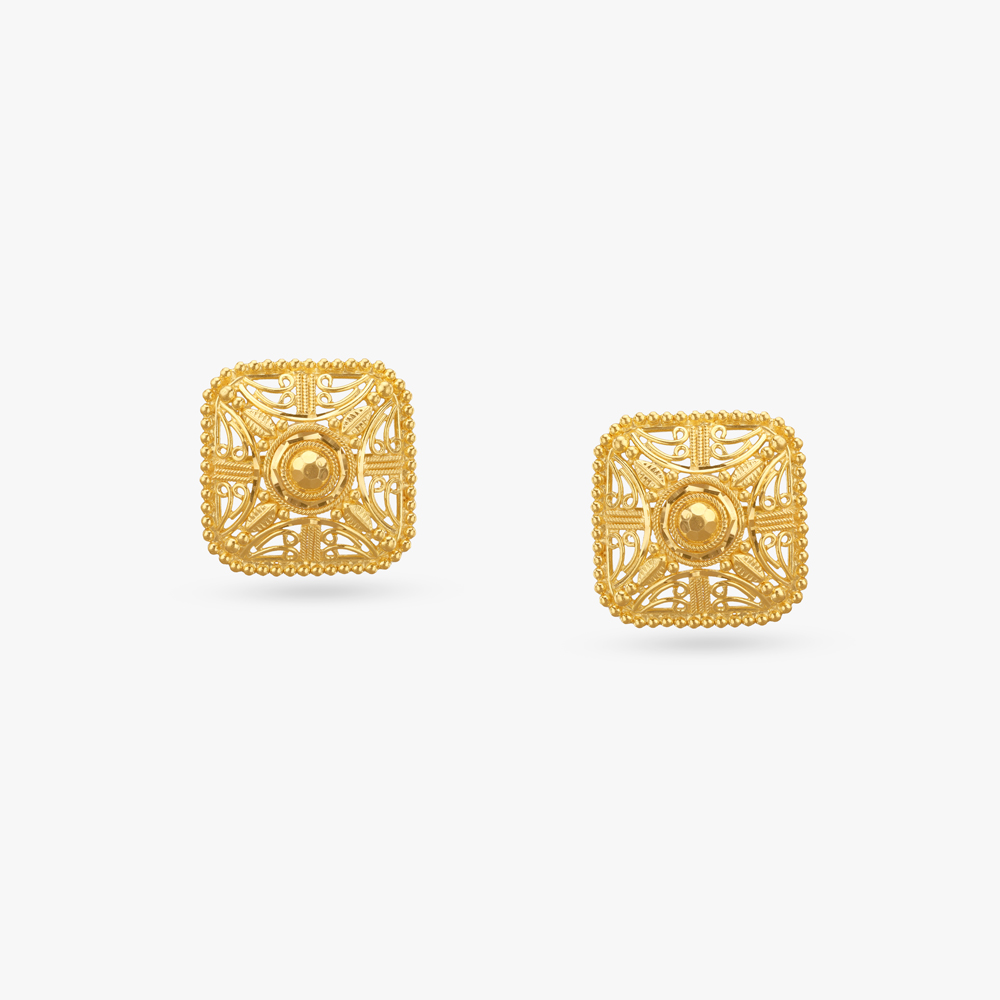Heritage Square Gold Stud Earrings