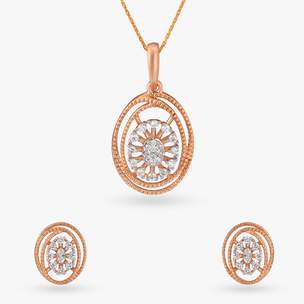 Hypnotic Floral Diamond Pendant and Earrings Set