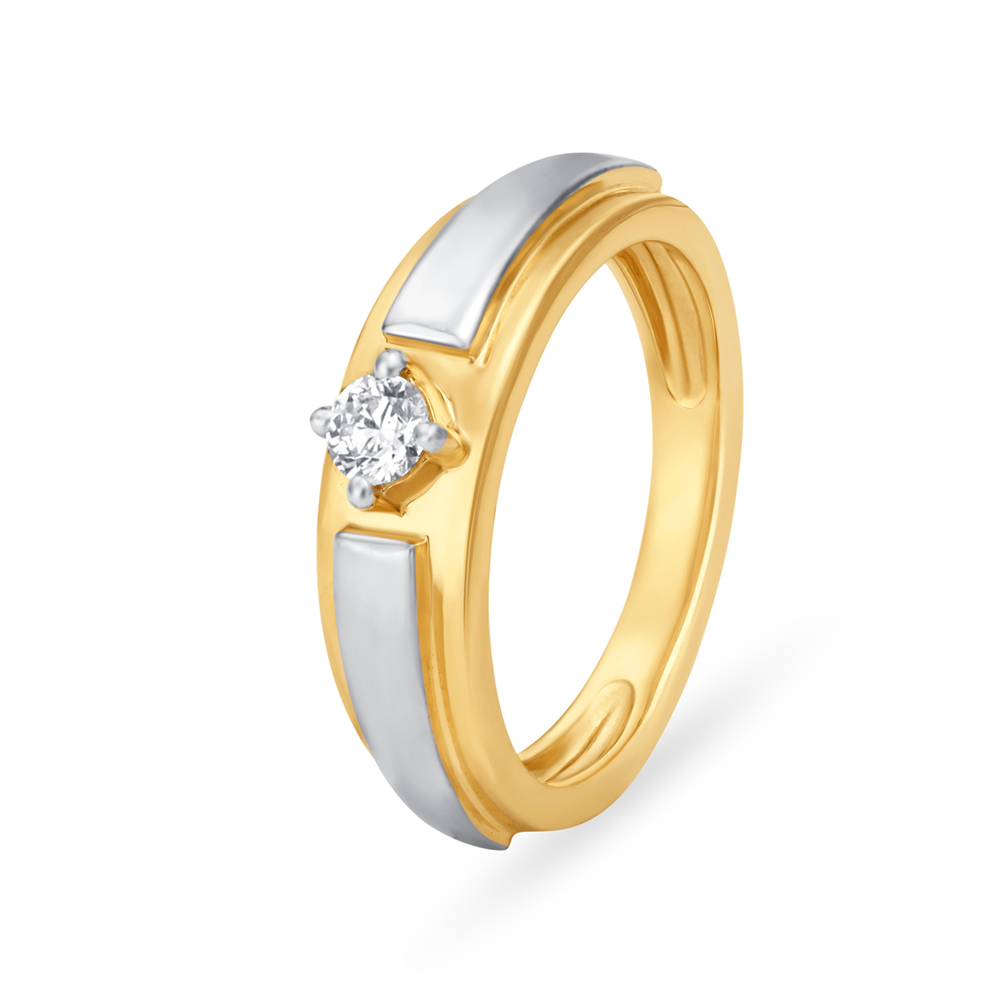 Contemporary 18 Karat Yellow Gold And Diamond Finger Ring