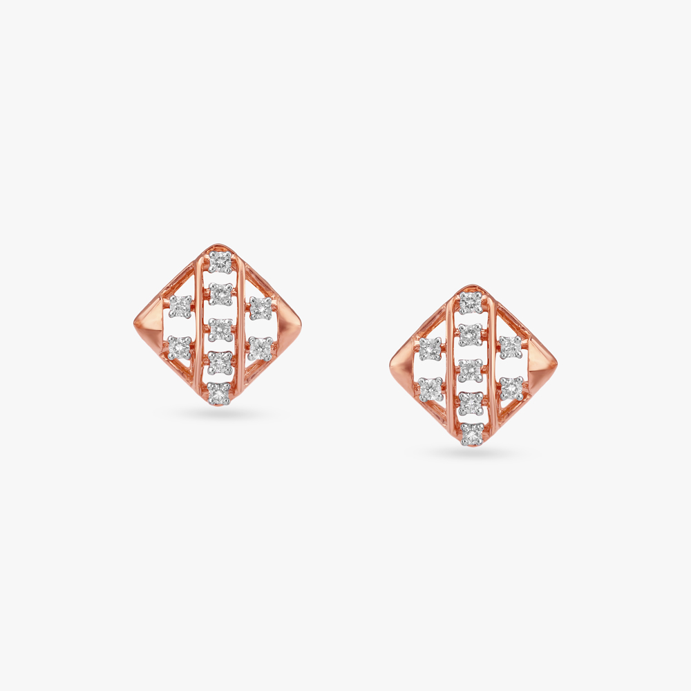 Glimmer Grid Diamond Stud Earrings
