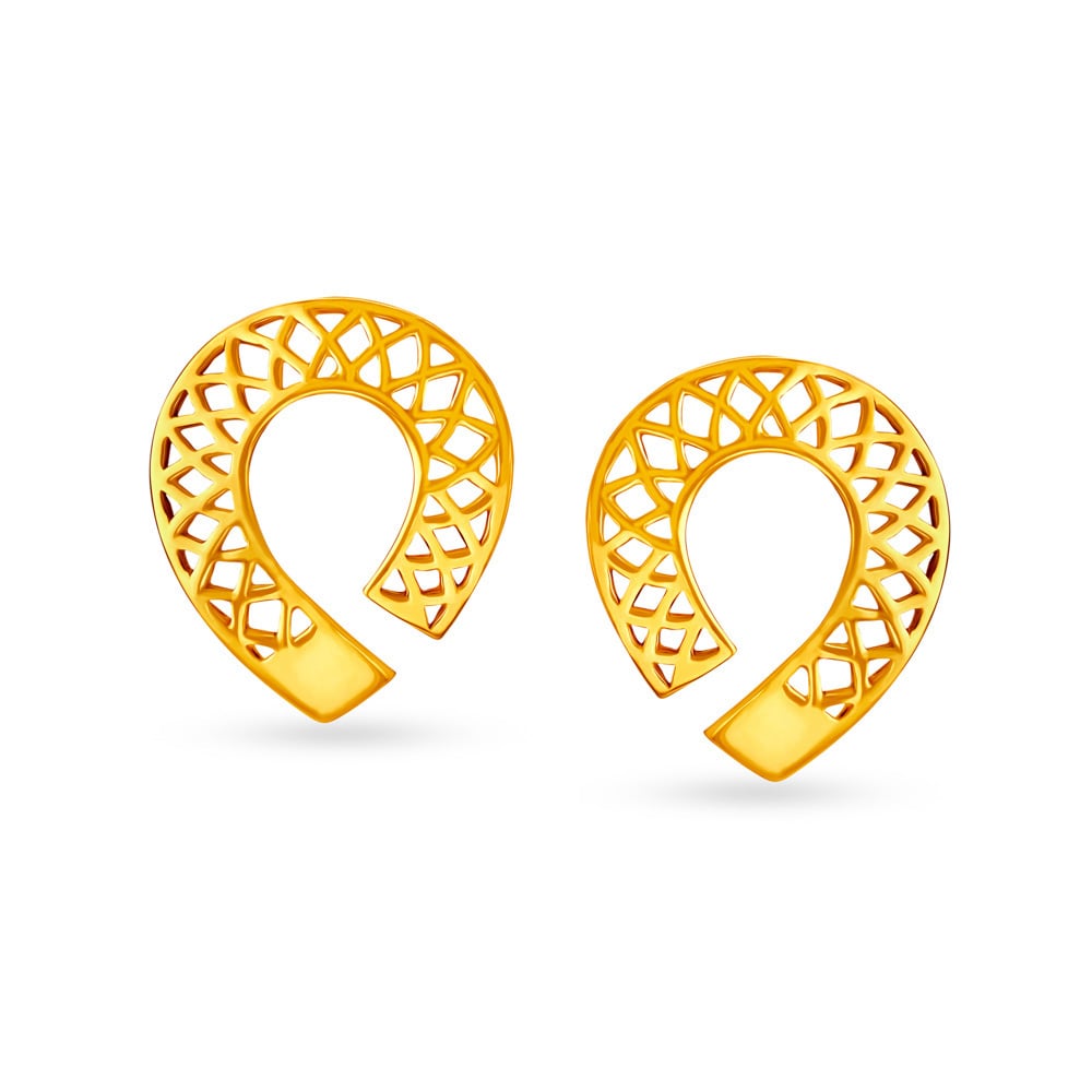Luxurious Yellow Gold Latticed Loop Stud Earrings