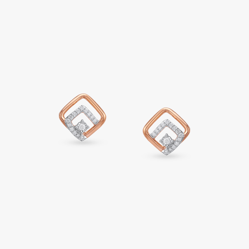 Twin Tilt Diamond Stud Earrings