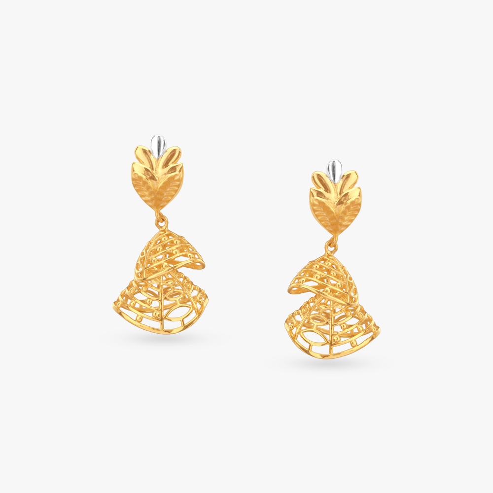 Sculpted Leaf Gold Drop Earrings