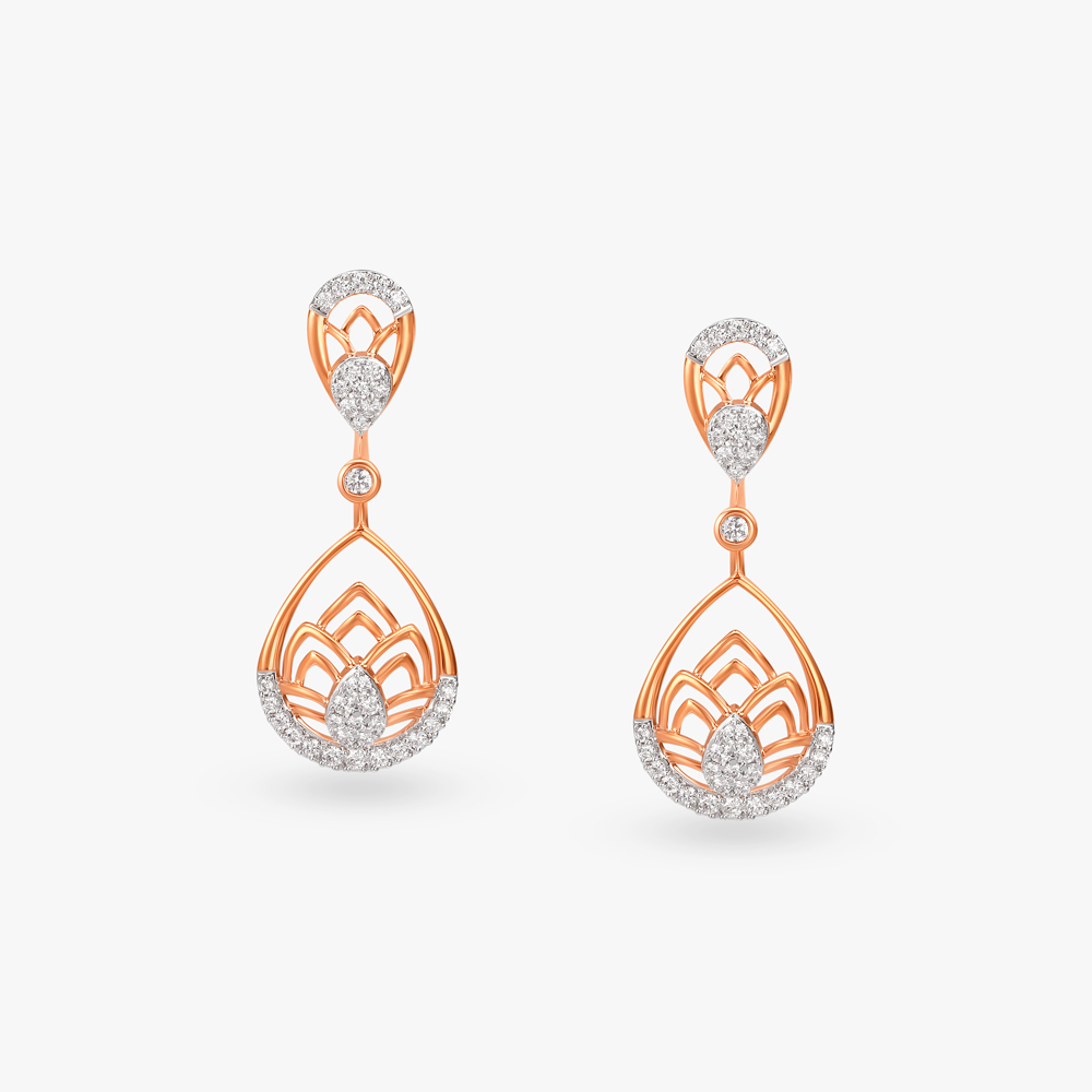 Lotus Allure Diamond Drop Earrings