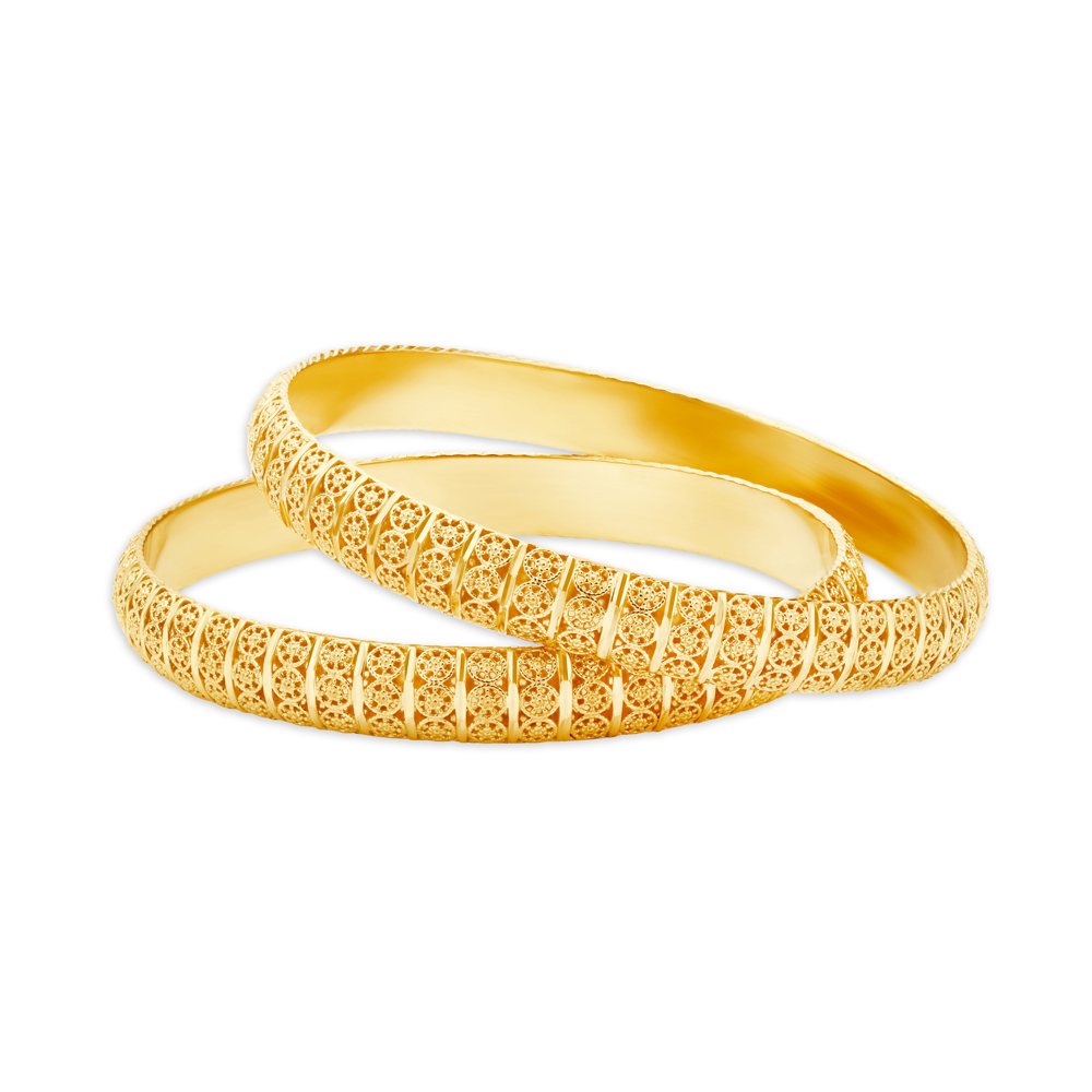 Empyrean Yellow Gold Carved Wheel Bangles