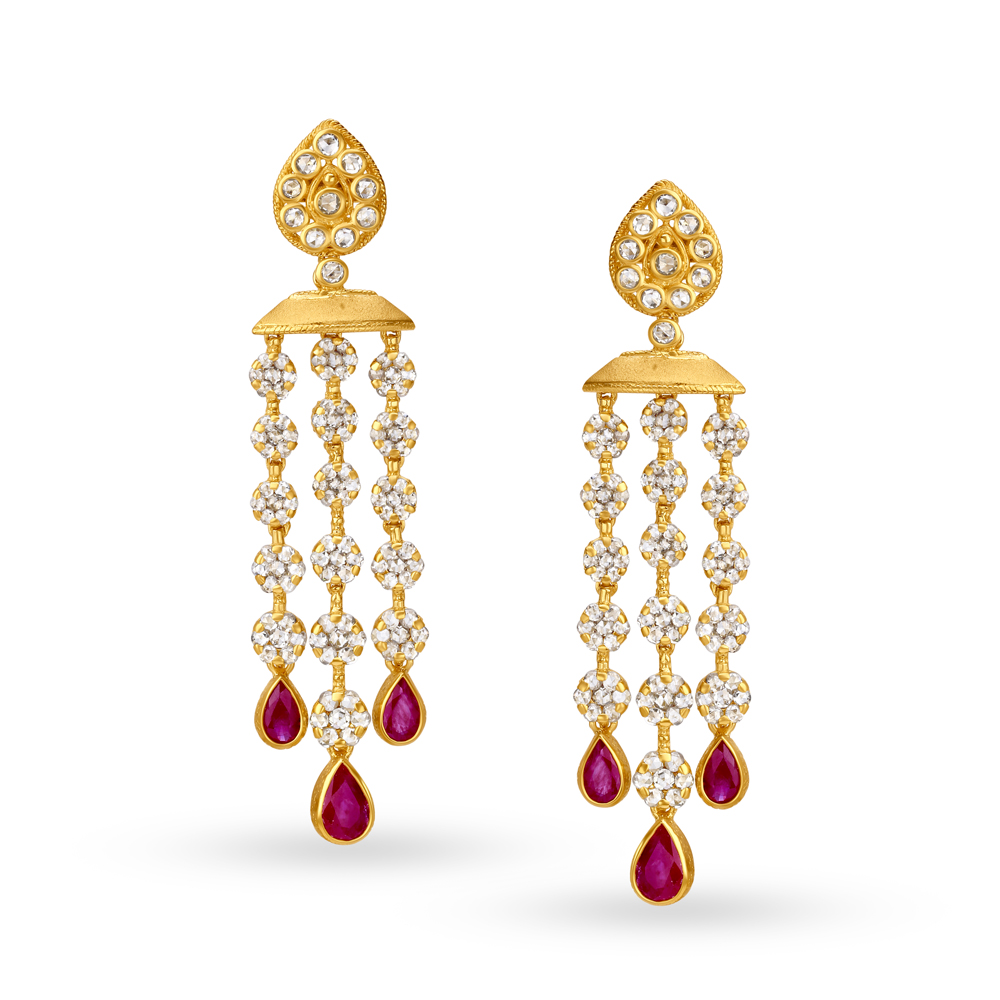 

Enthralling gold and Ruby Chandelier Drop Earrings