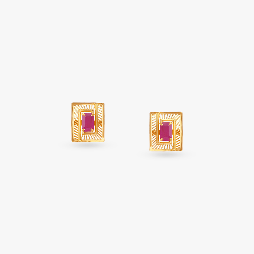 Edgy Modern Ruby Stud Earrings