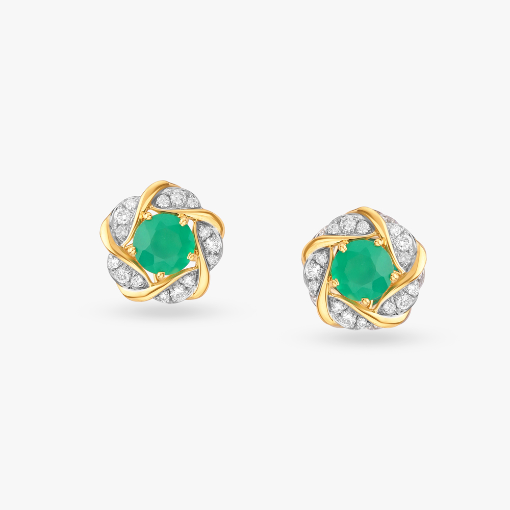 Charming Flower Diamond and Onyx Stud Earrings