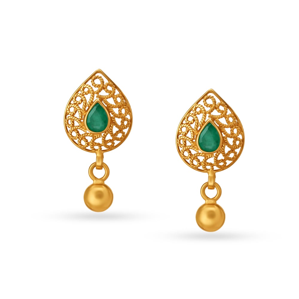 

Emerald Teardrop Pattern Gold Drop Earrings