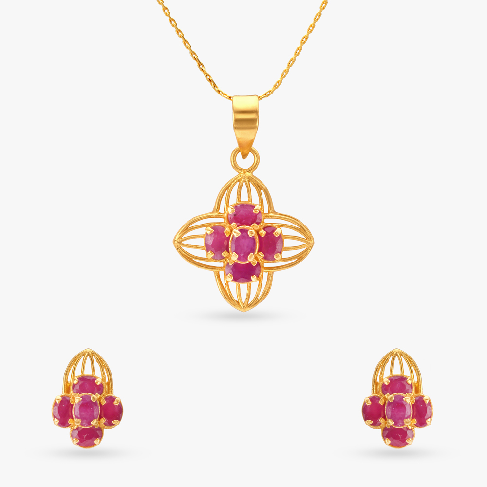 Vivid Loop Ruby Pendant and Earrings Set