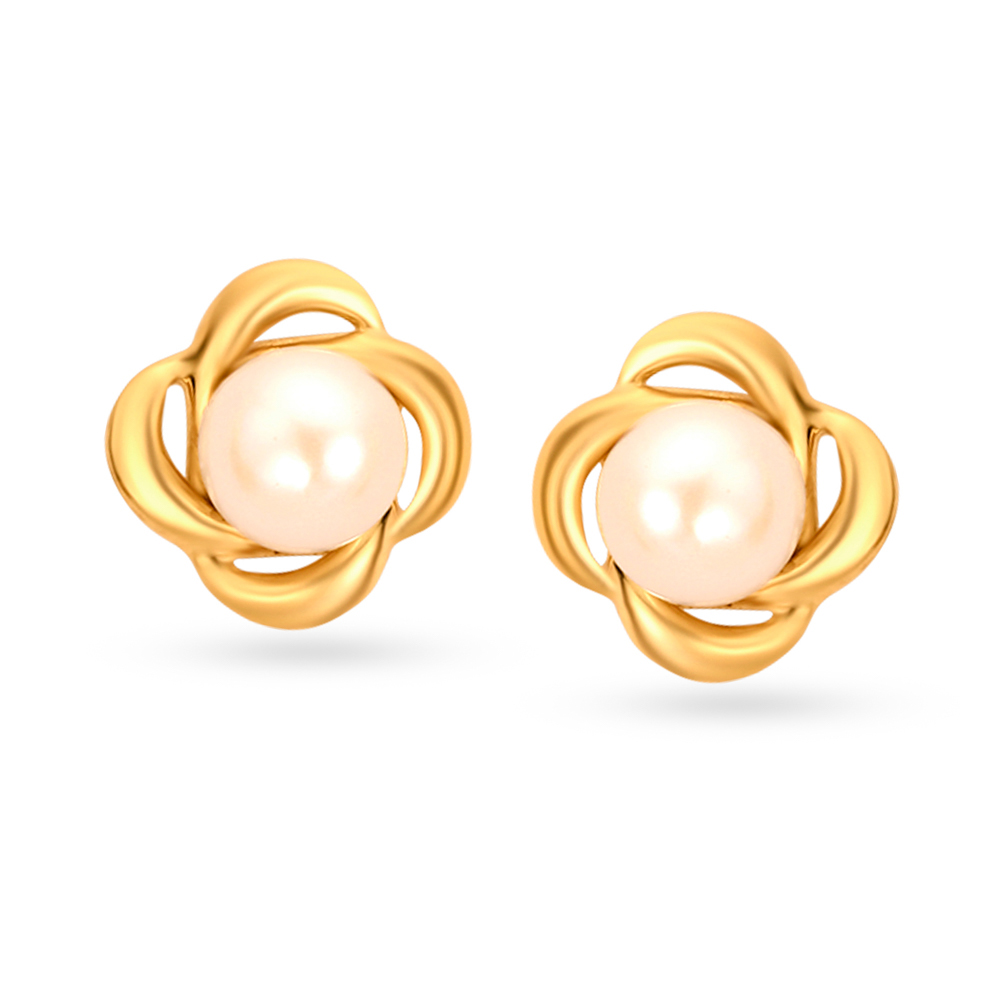 Floral Pearly Gold Stud Earrings