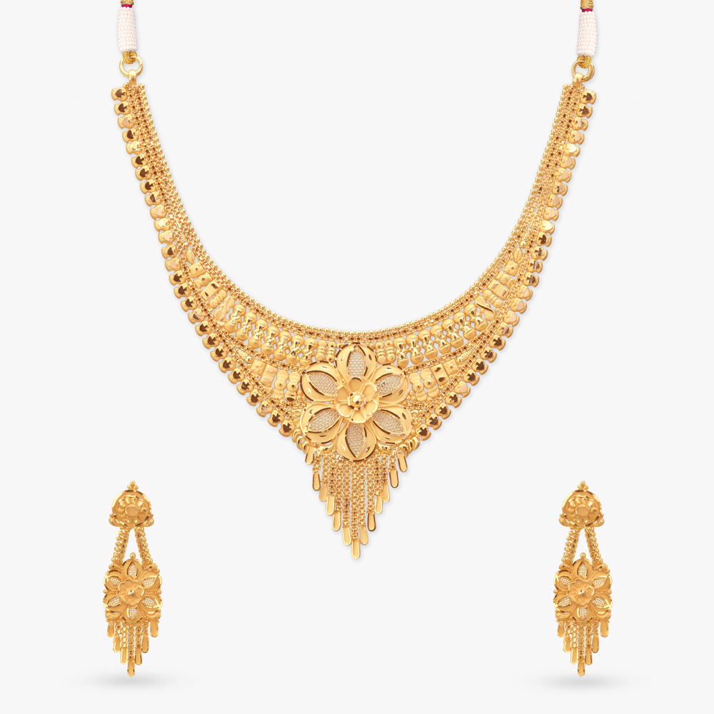 Blossom Crest Gold Necklace Set