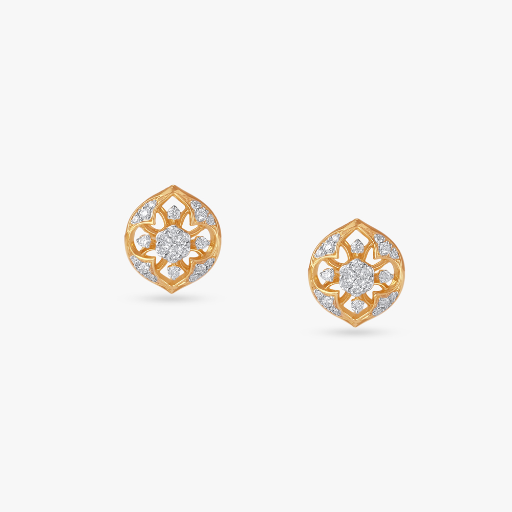 Floral Frame Diamond Stud Earrings