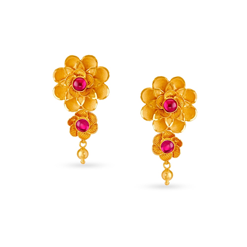 Alluring Floral Gold Drop Earrings