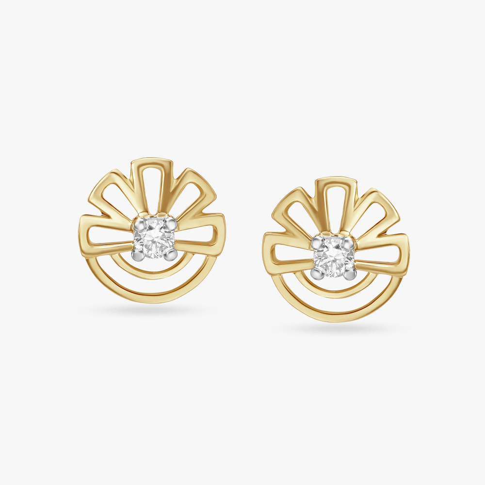 Semi Floral Gold and Diamond Stud Earrings