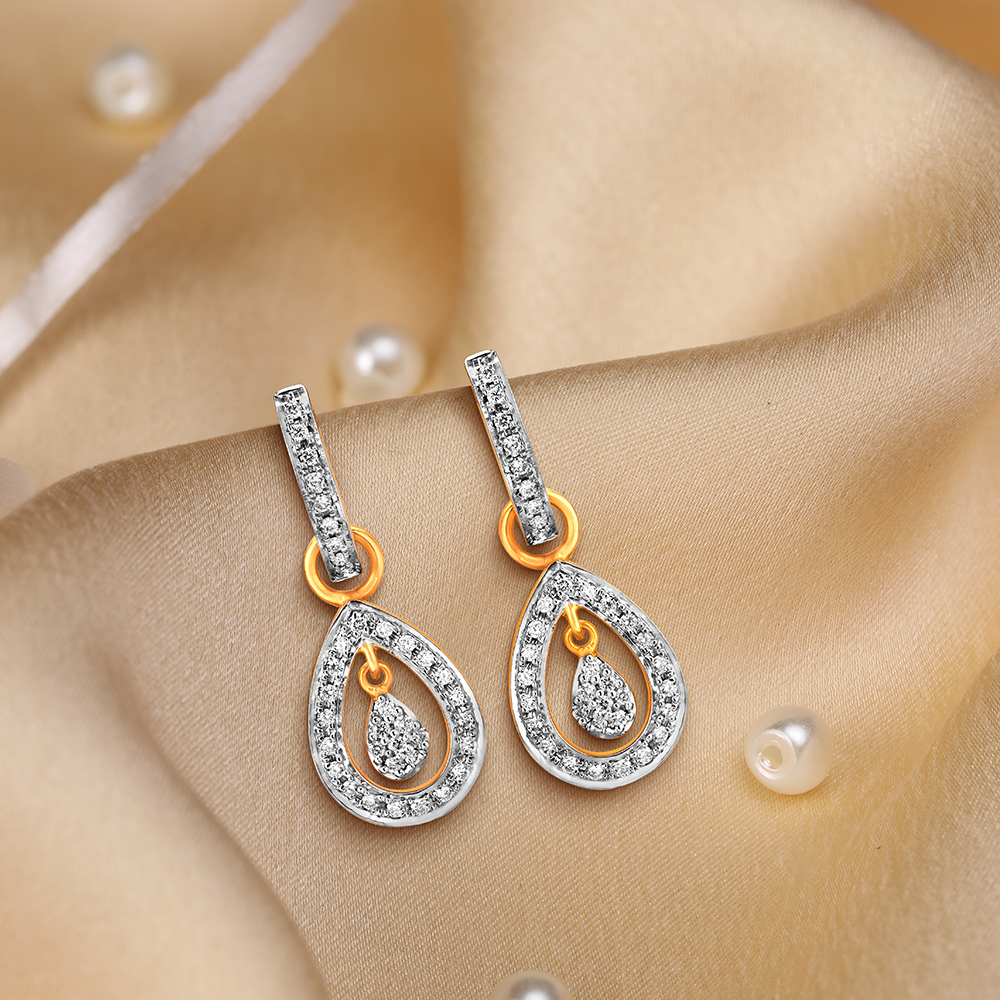 Teardrop Sparkle Diamond Hoop Earrings